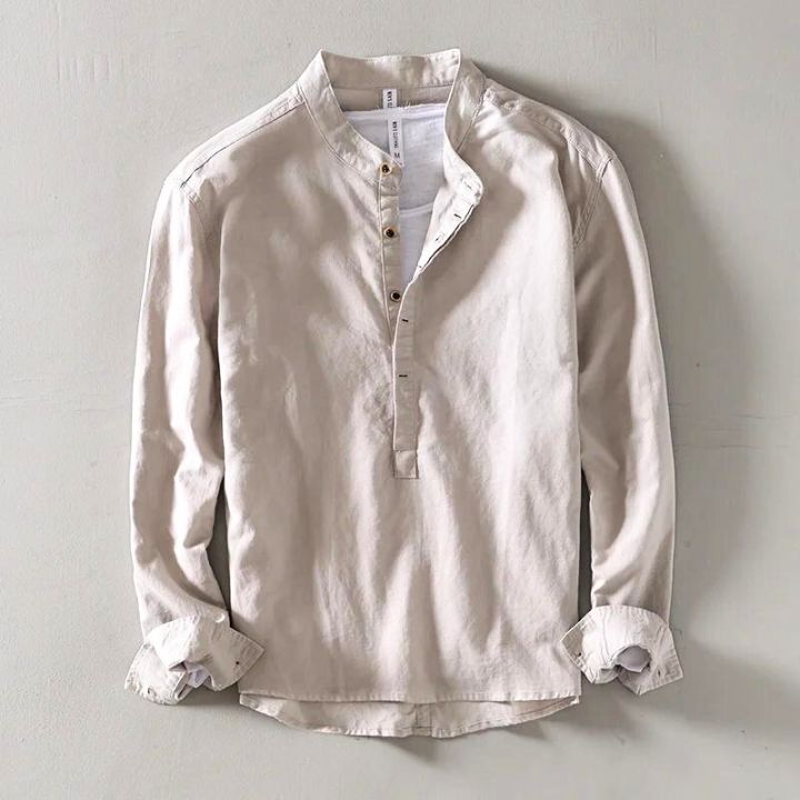 Radek | Lněná Pullover Košile se Stojáčkem
