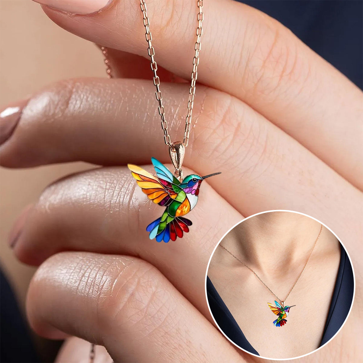 Světlana | Elegantní náhrdelník s barevným kolibříkem